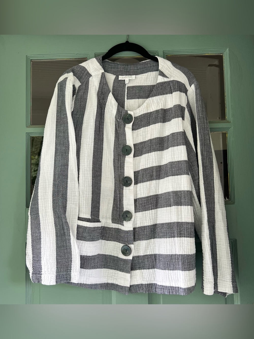 Womens 100% Cotton Habitat Big Button Long Sleeve Striped Blouse Size XL